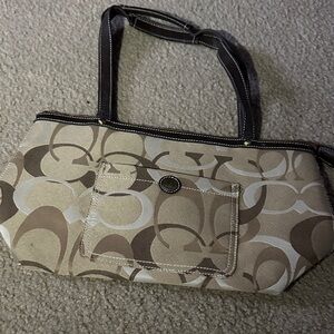 Beige and Brown Signature-Pattern Shoulder Coach Bag size 16*9